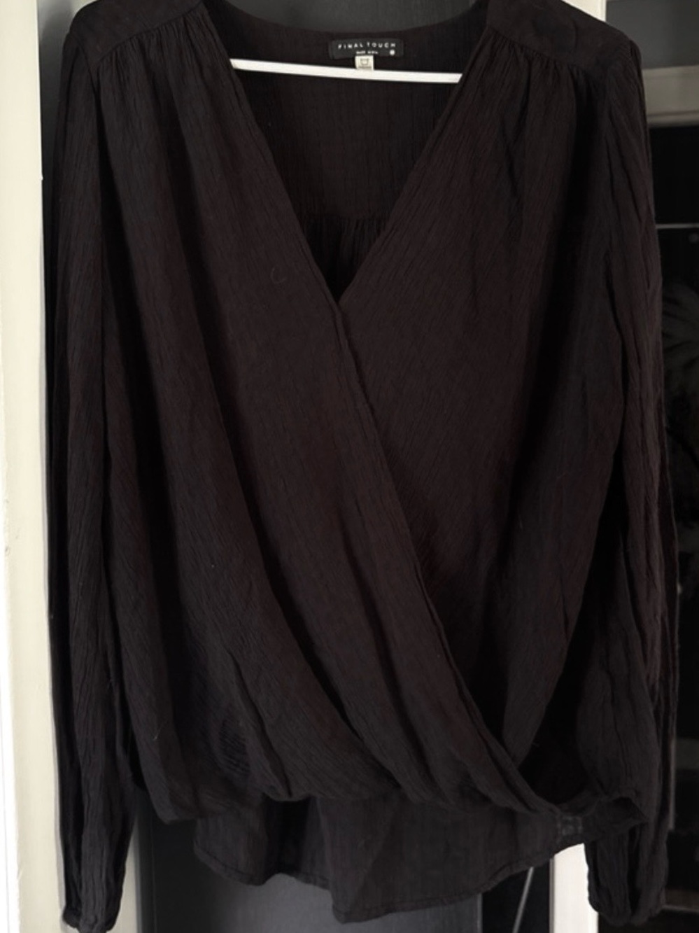 Final Touch Black Wrap-Front Tunic Blouse